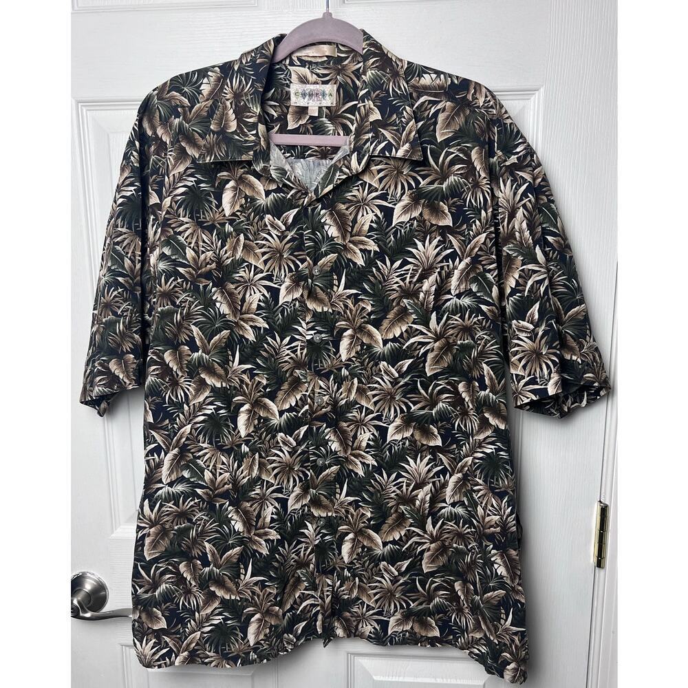 Campia Moda Vntg 90s Men's Tropical Print Shirt Brown Green Hawaiian Shirt XXL